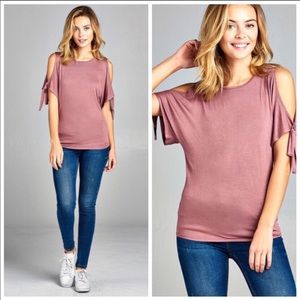 Dusty Mauve Cold Shoulder Tie Top